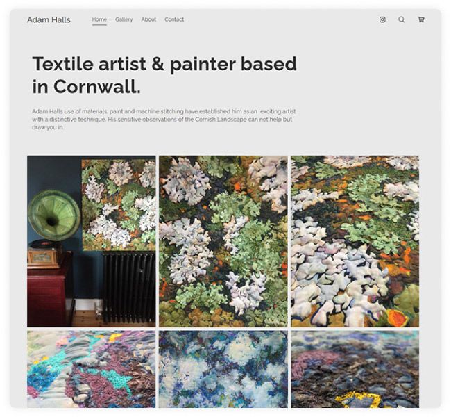 Sitio web del portafolio del pintor textil Adam Halls