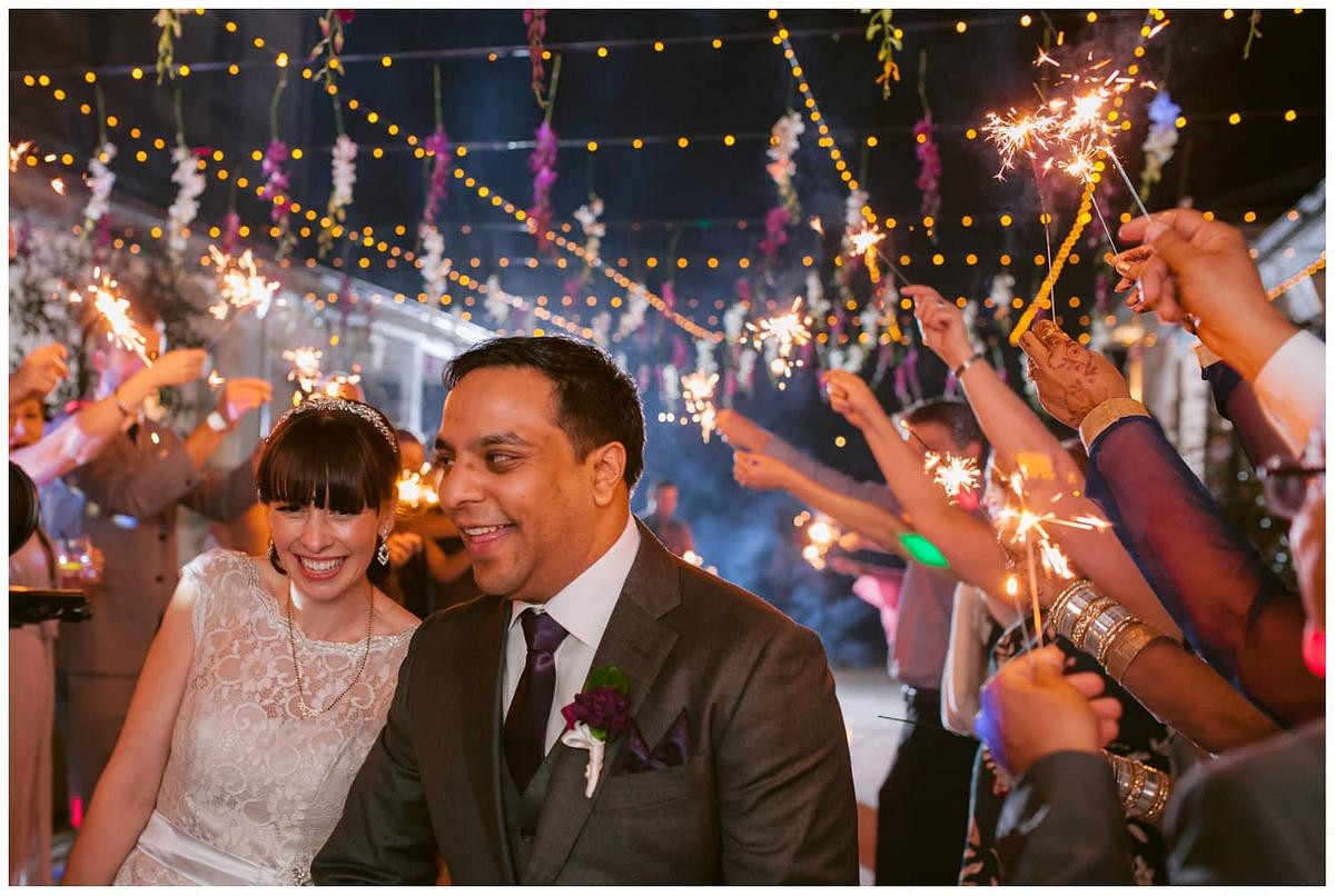 Bride and groom send off with sparkler exit at Gunners Barracks Mosman.