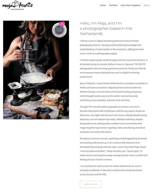 Polish Food Photographer Maja Lewicz About Me Page