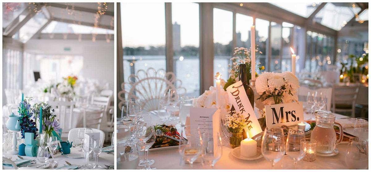 Alice in the Wonderland themed wedding reception setup at Luna Park Sydney.