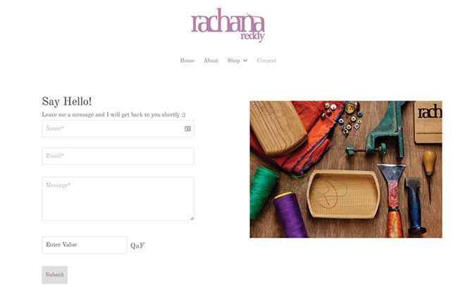 Page de contact de Rachana Reddy