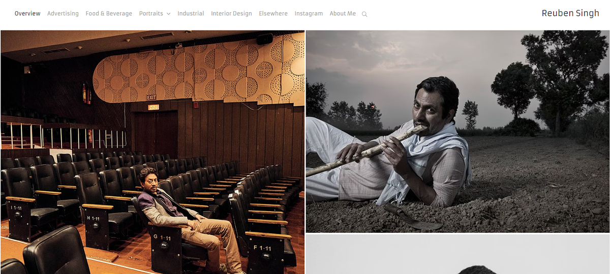 El sitio web del portafolio de retratos de Reuben creado con Pixpa